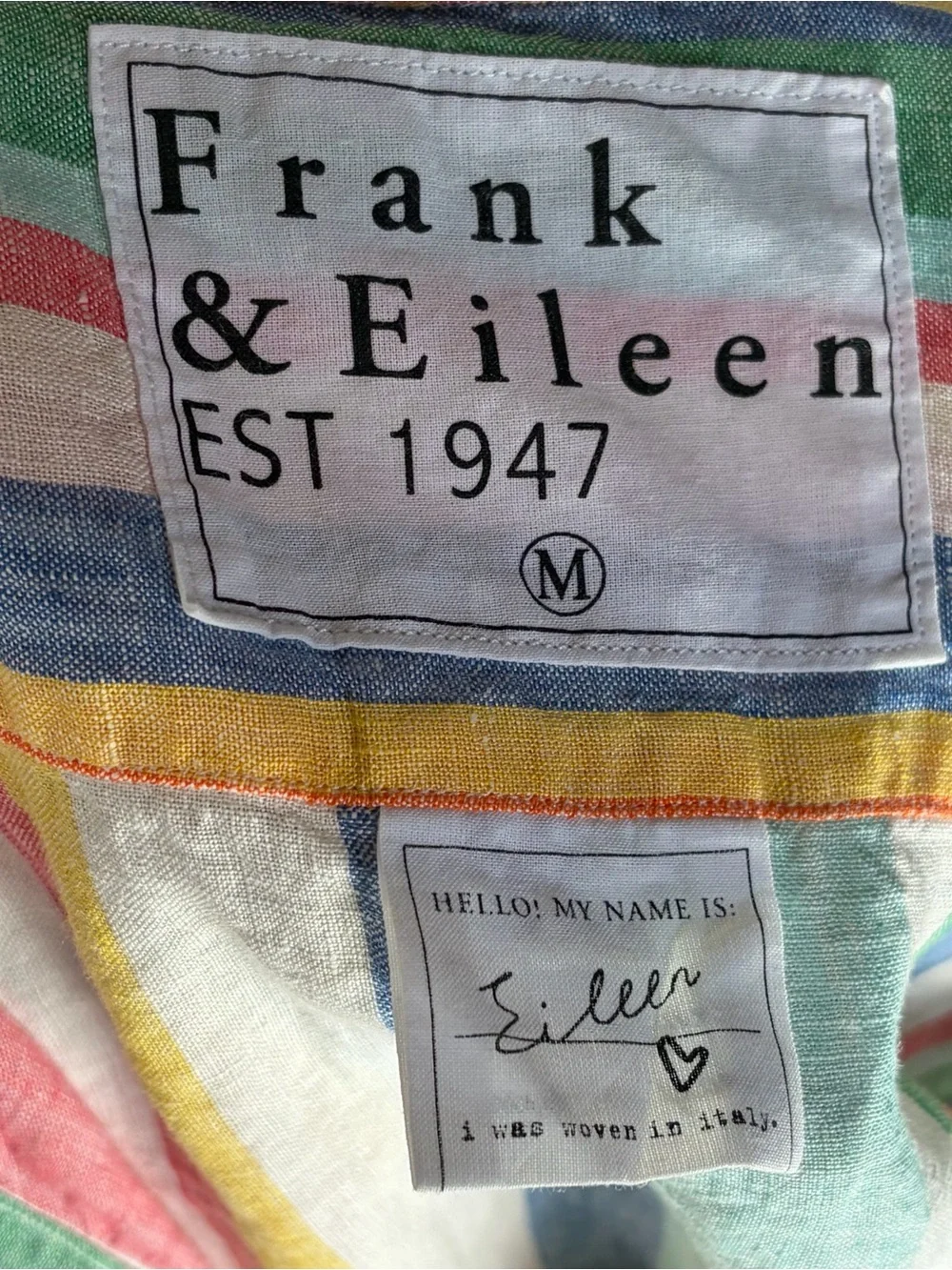 Frank & Eileen Colorful ‘Eileen’ Linen Vertical Stripe Button-Up Shirt Medium - Picture 3 of 9